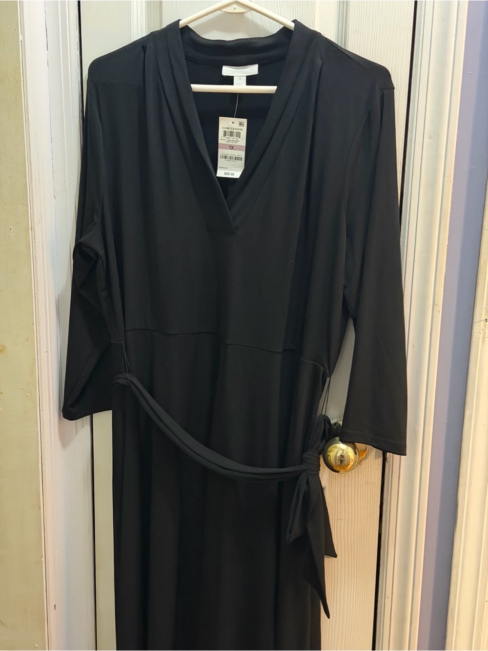 Charter Club Black V-Neck Long Sleeve Tie-Waist Dress